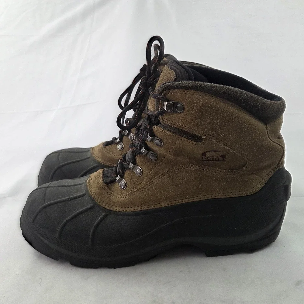 Sorel Winter Snow Boots Mens 12 Brown Leather Waterproof Rubber Duck Gorpcore